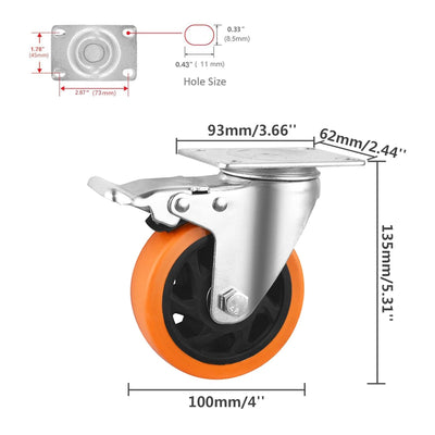 BAOLIHUI 4er Set Lenkrollen für Möbel 100MM Möbelrollen mit Bremse 600KG Schwerlastrollen Rollen für
