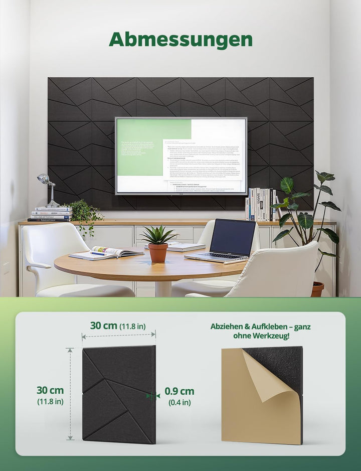 18 Stück Akustikplatten Selbstklebend, Akustik Schallabsorber Panels für Wand & Gaming Zimmer mit Li