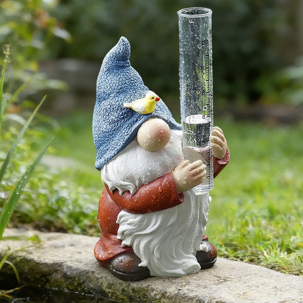 Regenmesser für Garten Frostsicher, Outdoor Regenmesser Glas Regenwassermesser, 8'' Gartenzwerg aus