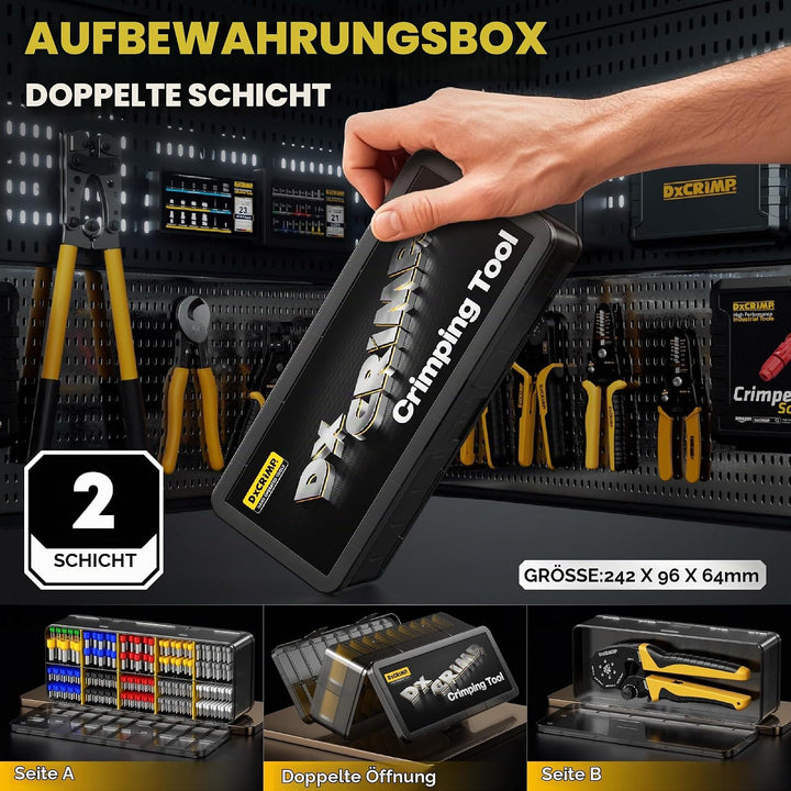 DxCRIMP Crimpzange Aderendhülsen Set für 0,25-25mm², 11 Arten isolierter Aderendhülsen, Selbsteinste