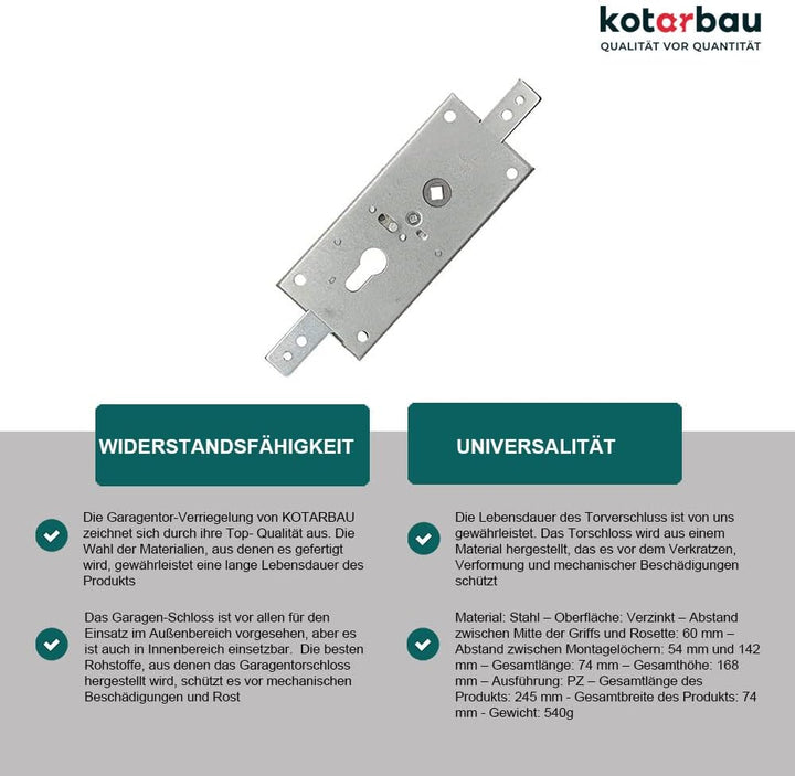 KOTARBAU® Garagenschloss 60 mm Stahl Torschloss Garagentorschloss Profilzylinder für Schwingtore Tor