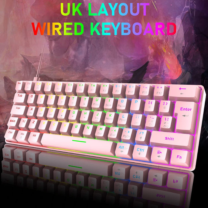 Mini 60% Gaming-Tastatur Kabelgebundene mechanische Keyboard, Kompakte Tragbare 62 Tasten, UK-Layout