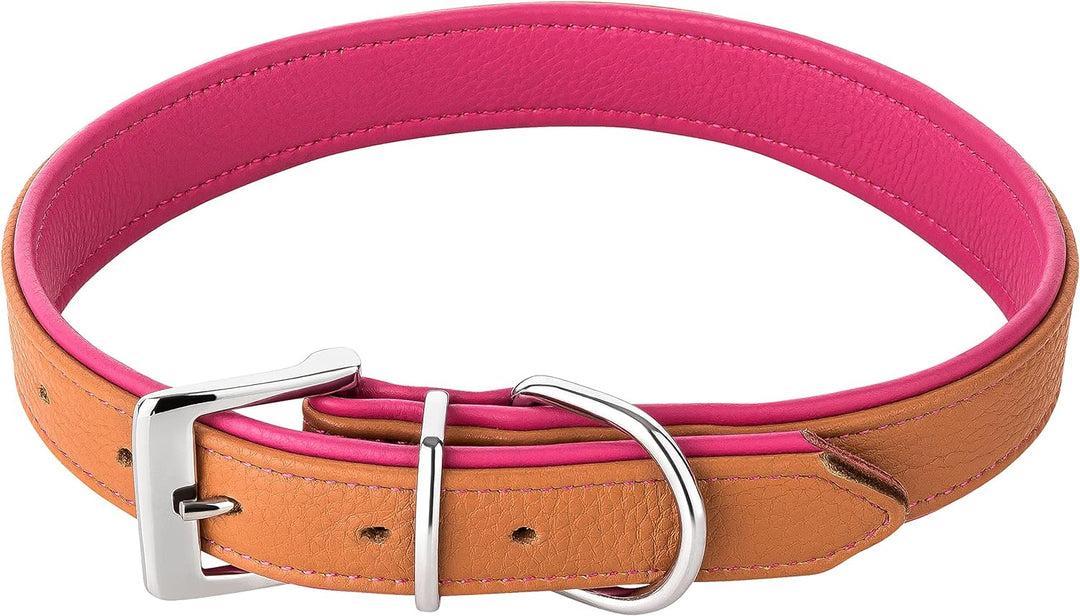 Schnüffelfreunde Lederhalsband Hund - Fun Line (XXL - 55-65cm, Beige-Pink) XXL Beige-Pink, XXL Beige
