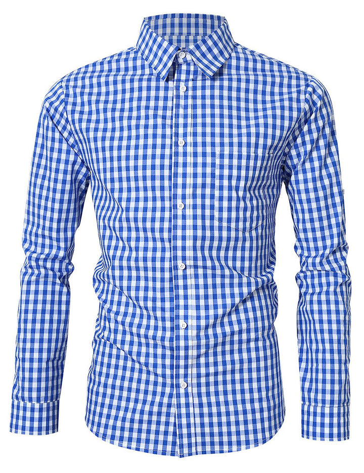 KOJOOIN Trachtenhemd Slim fit Herren kariert Hemd Freizeithemd Langarmhemd Hemd Bestickt Baumwolle -