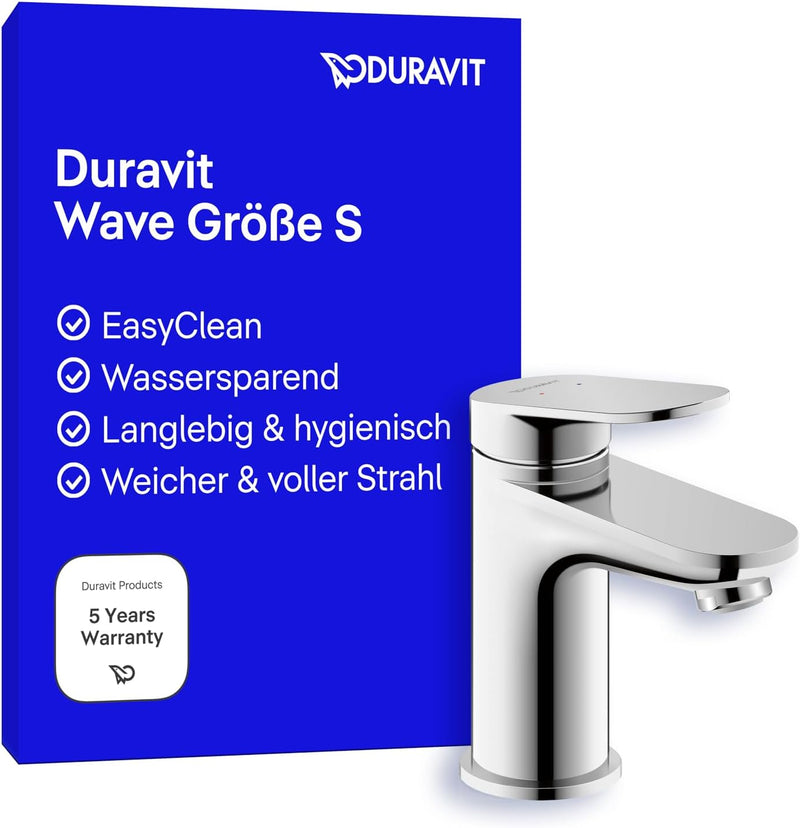 Duravit Wave Waschtischarmatur, Grösse S (Auslauf Höhe 77 mm), Wasserhahn Bad, Armatur Waschbecken,