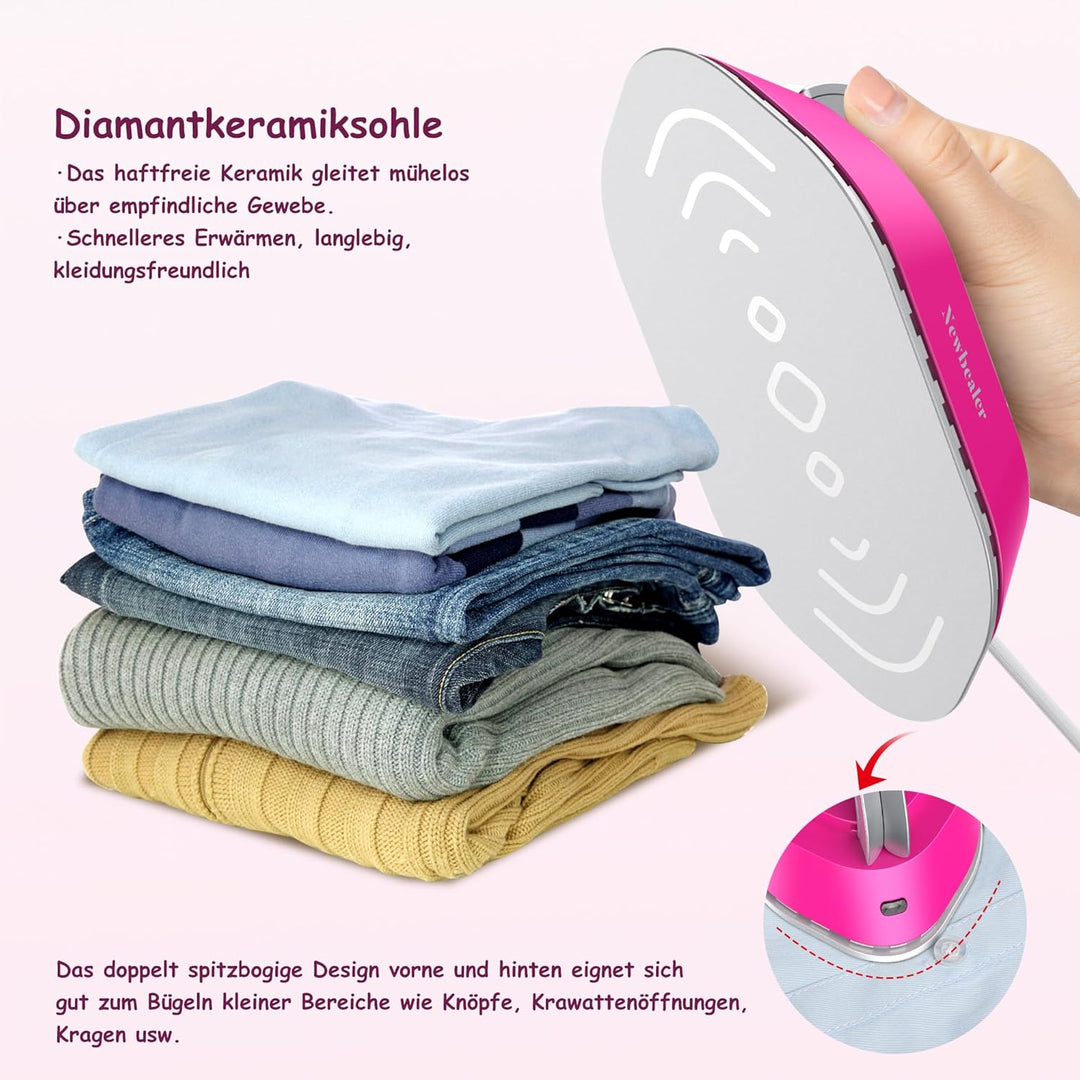 Newbealer Mini Reisebügeleisen mit umschaltbarer Spannung 220V/120V, Kompaktes Bügeleisen für Kleidu