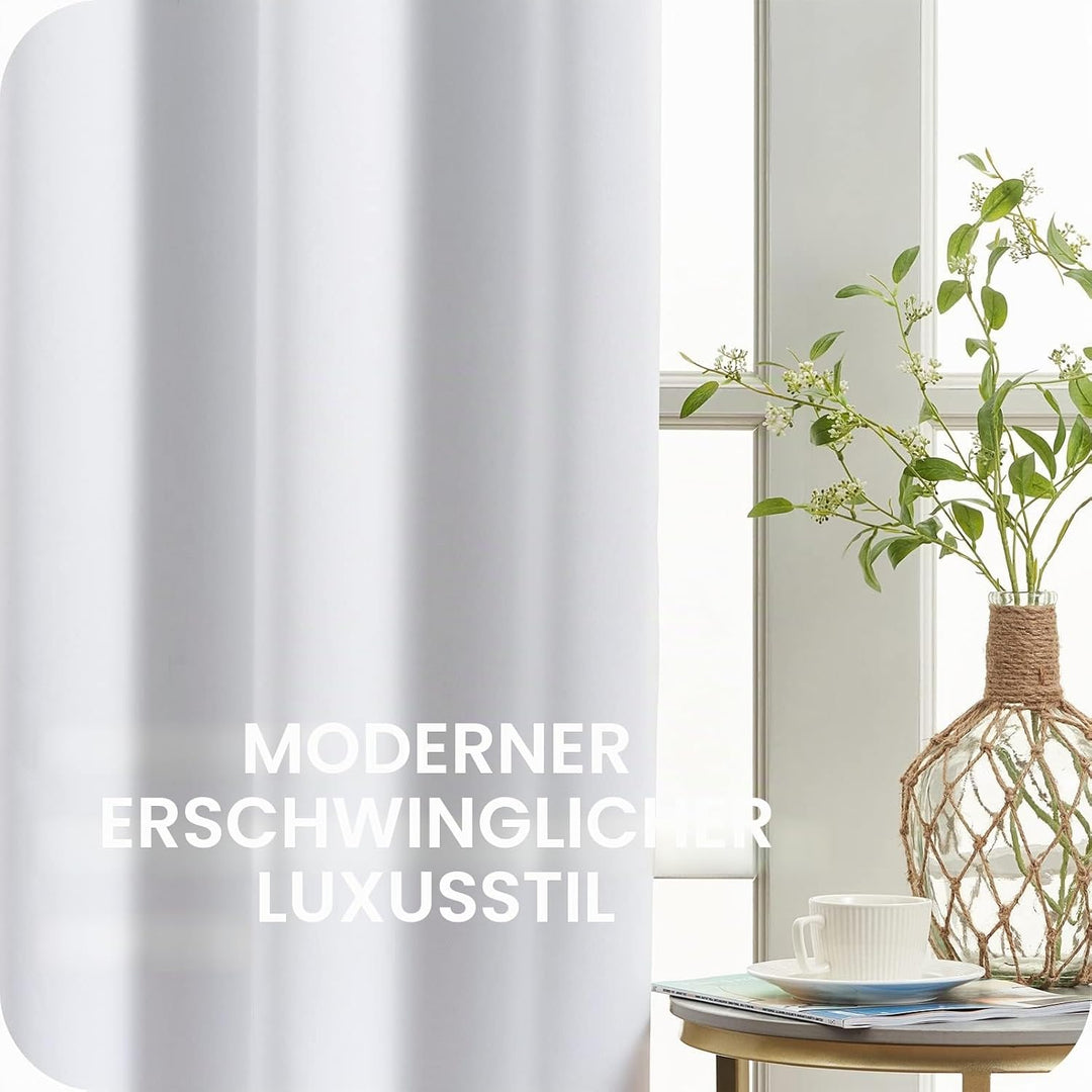 MRTREES Verdunklungsvorhänge Kurz 2er Set Schlaufenschal 145 x 140 cm Weiss-grau Elegante Wohnzimmer