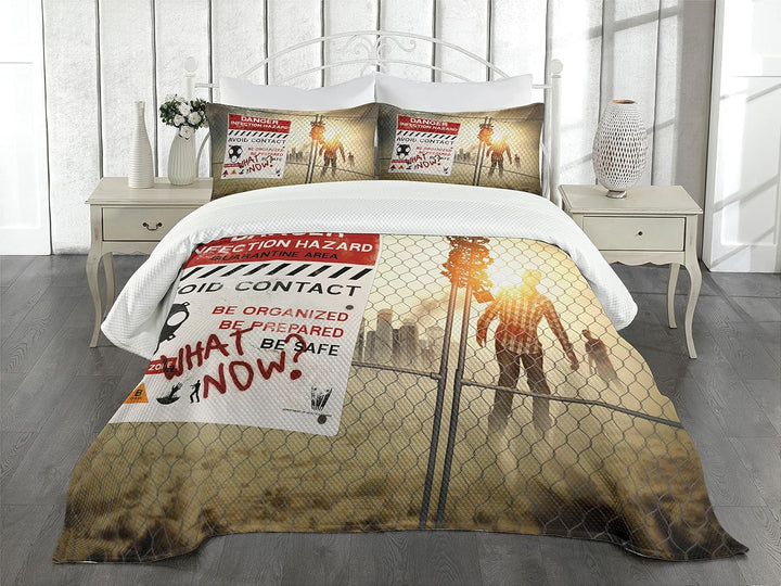 ABAKUHAUS Zombie Tagesdecke Set, Dead Man Walking, Set mit Kissenbezügen Feste Farben, für Doppelbet