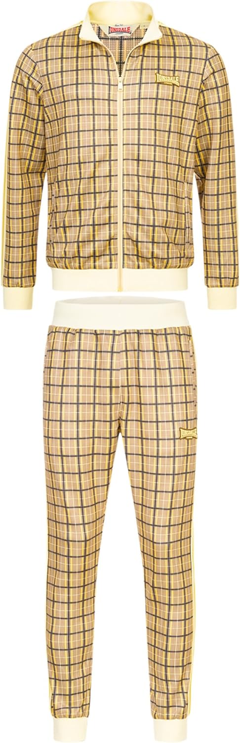 Lonsdale Herren Seabrook Tracksuit S Yellow/Brown/Ecru, S Yellow/Brown/Ecru