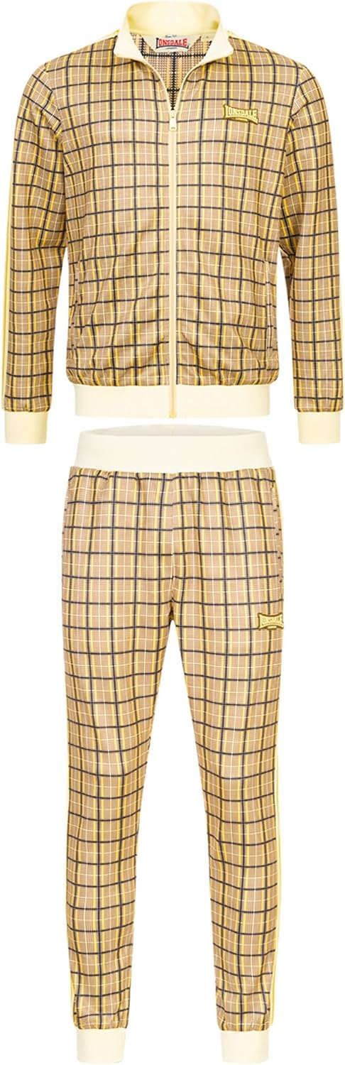 Lonsdale Herren Seabrook Tracksuit S Yellow/Brown/Ecru, S Yellow/Brown/Ecru