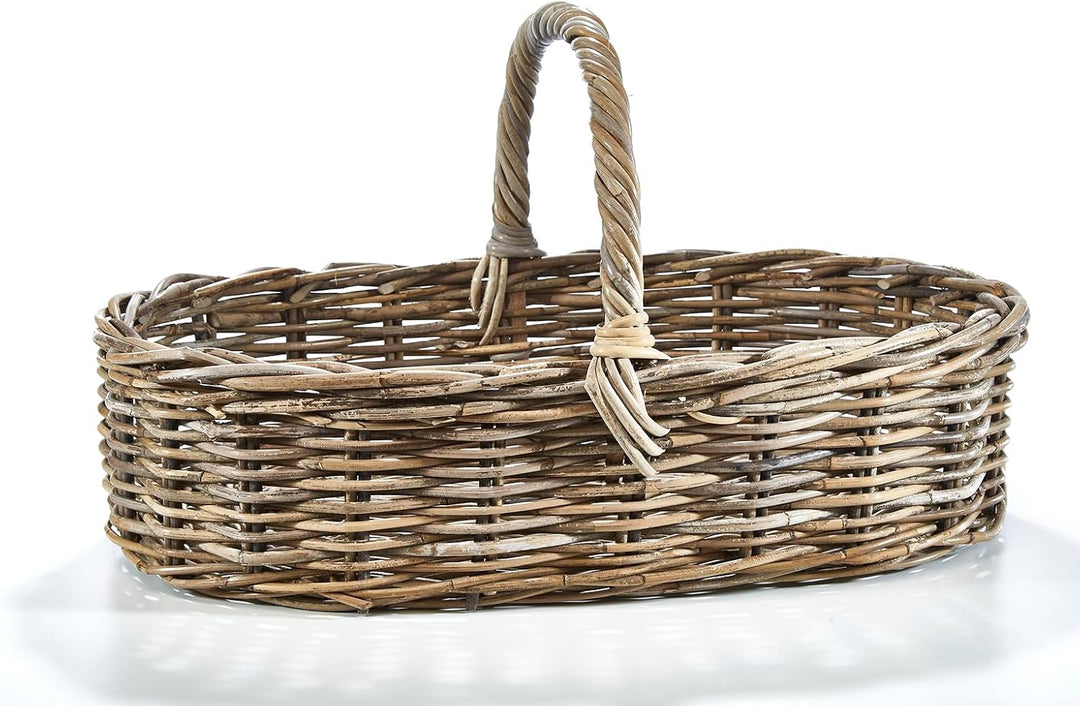 Kobolo Tablett aus Rattan Kubu Grey – Ovales Dekotablett/Serviertablett, 45x30 cm, handgefertigt, ro