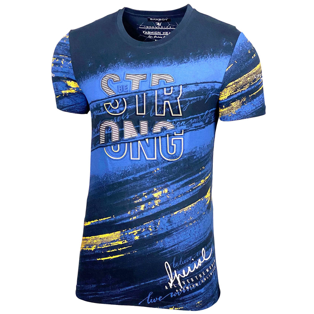 Herren Rundhals Vintage T-Shirt Kurzarm Slim Fit Design Fashion Top Print Shirt B-2778 M Marine, M M