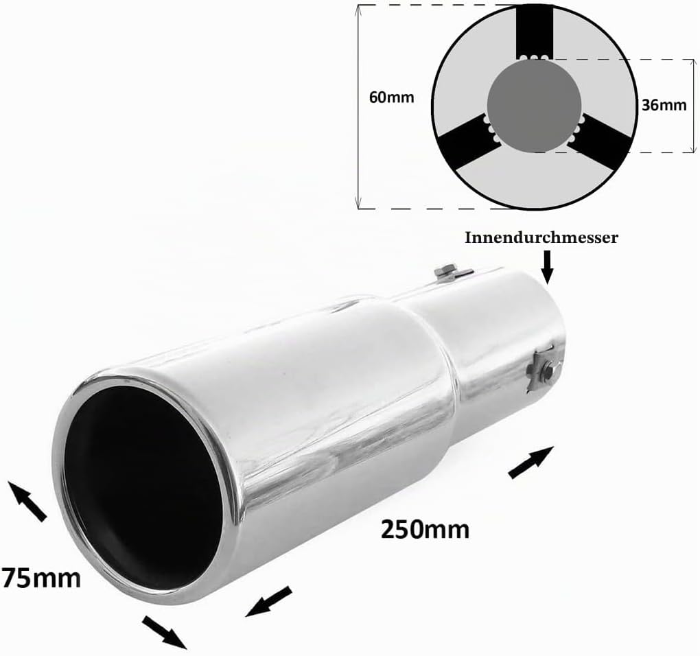 Auspuffblende Endrohr Auspuff Universell Schalldampf Edelstahl Rund bis 56mm Chrom AutoHobby