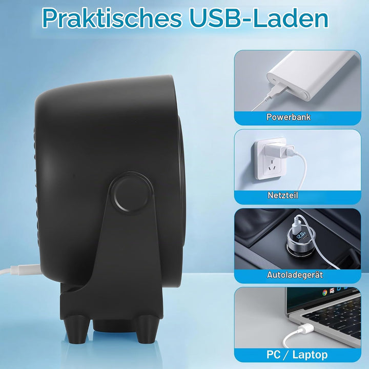 Kssvzz Tischventilator mit Nebelfunktion, Mini Ventilator Leiser über USB Aufladbar, 6000-mAh-Akku,