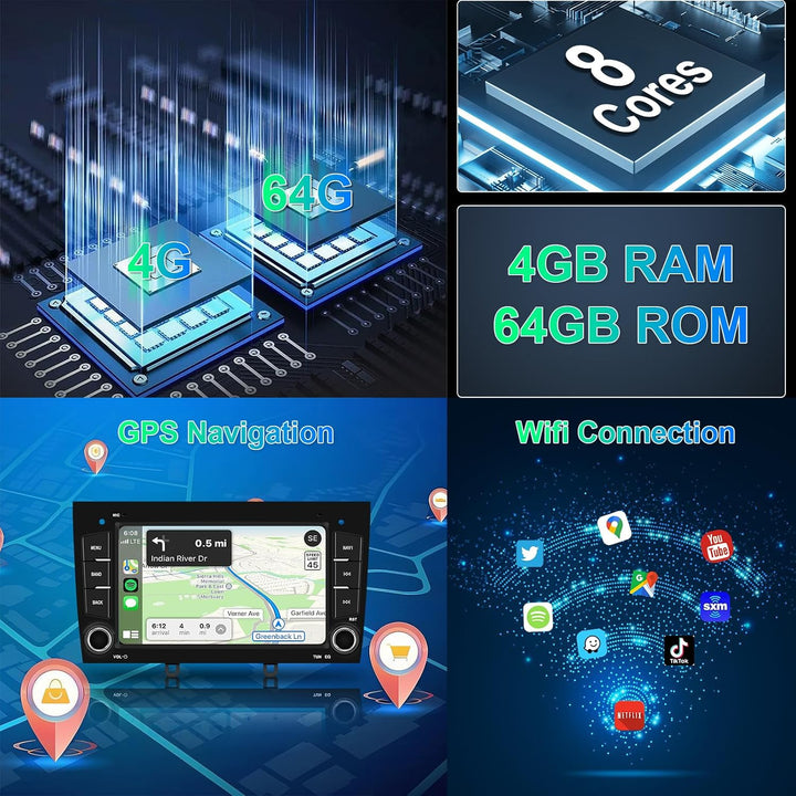 Hodozzy 8 Core 4G+64G Android Autoradio für Peugeot 408 2010-2024 mit Navi WiFi, 7 Zoll Touchscreen