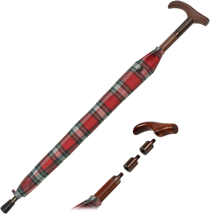 iX-brella Stützschirm höhenverstellbar mit Holzgriff - Karo rot, Karo Rot