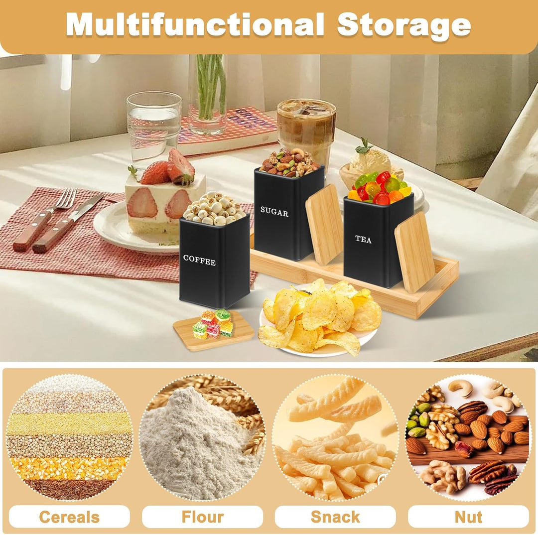 Kaffee Tee Zucker Set, 1000ml 3 Tee Kaffee Zucker Dosen, Dosenbehälter mit versiegeltem Bambusdeckel