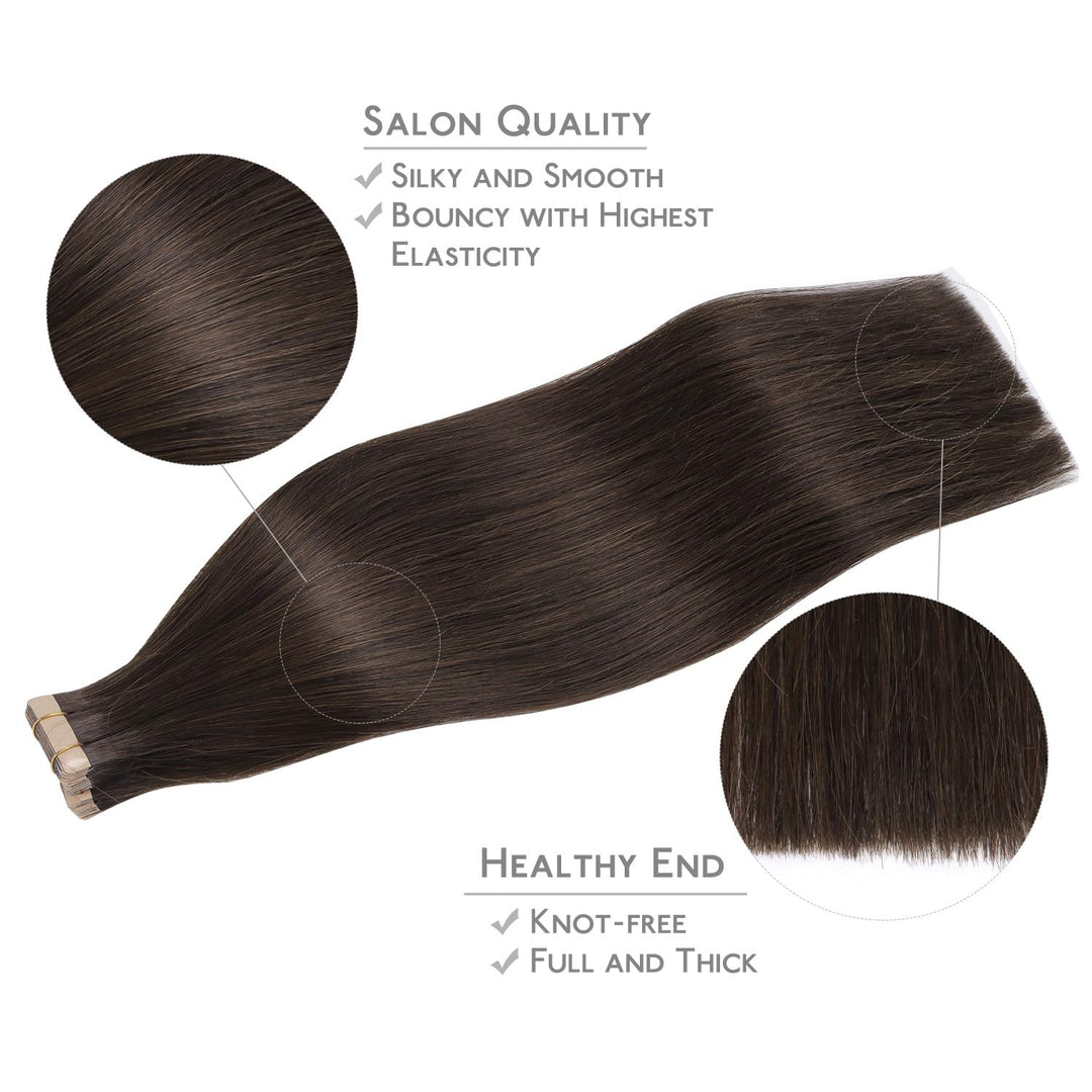 WENNALIFE Tape Extensions Echthaar, 20pcs 40g 30cm 12 Zoll Helles Dunkel Braun Remy Invisible Tape E