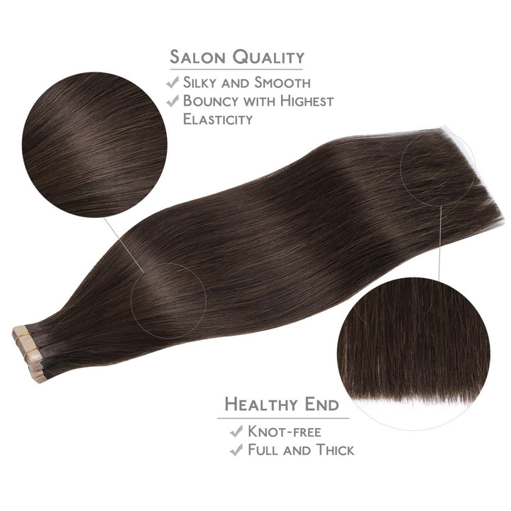 WENNALIFE Tape Extensions Echthaar, 20pcs 40g 30cm 12 Zoll Helles Dunkel Braun Remy Invisible Tape E