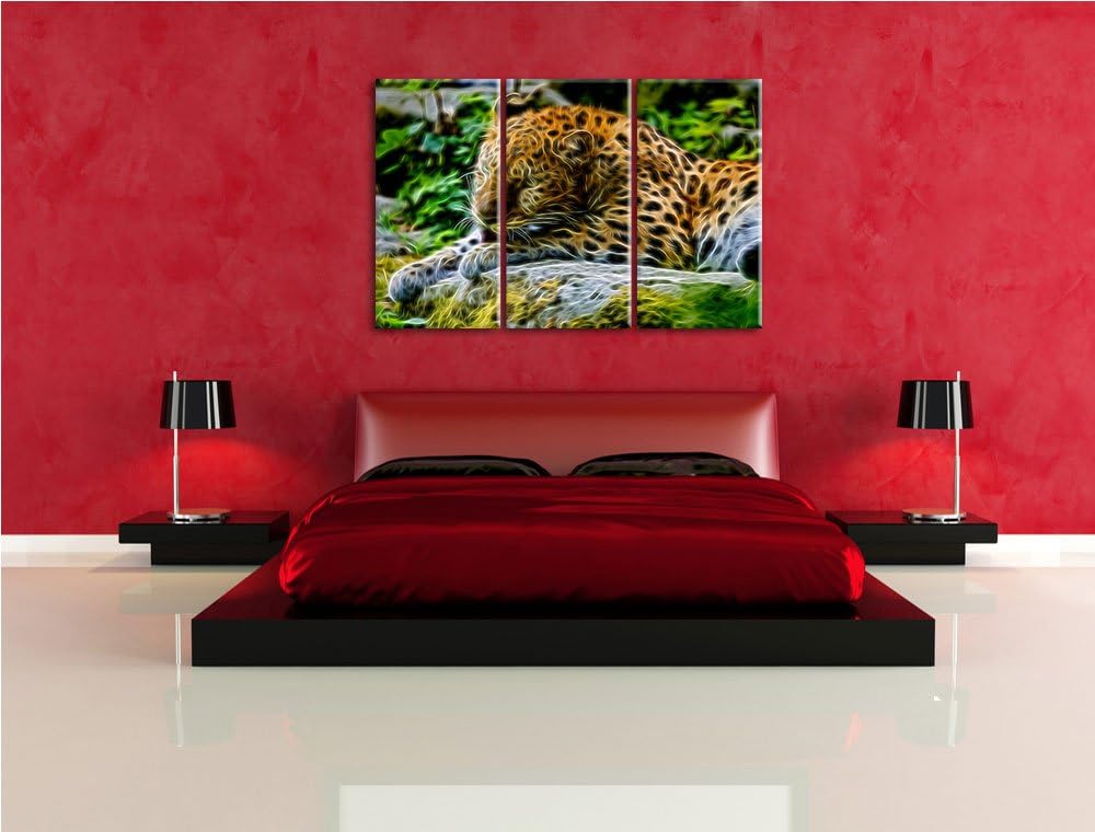 prächtiger Leopard beim Putzen Spezial 3-Teiler Leinwandbild 120x80 Bild auf Leinwand, XXL riesige B
