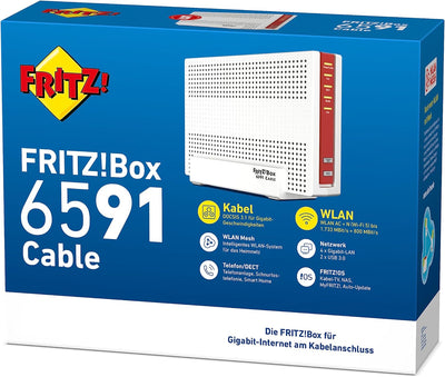 AVM FRITZ!Box 6591 Cable WLAN AC + N Router (DOCSIS-3.1-Kabelmodem, Dual-WLAN Ac+N (MU-MIMO) mit 173