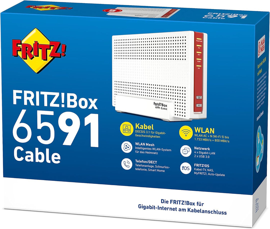 AVM FRITZ!Box 6591 Cable WLAN AC + N Router (DOCSIS-3.1-Kabelmodem, Dual-WLAN Ac+N (MU-MIMO) mit 173