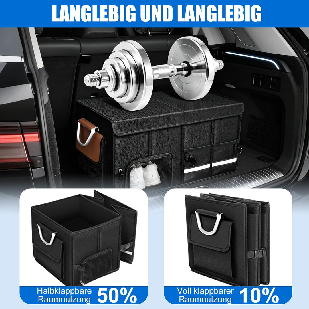 Kofferraum Organizer mit Deckel &amp; Schuhfach Faltbare Auto Kofferraumtasche | 65L mit Fächern Taschen