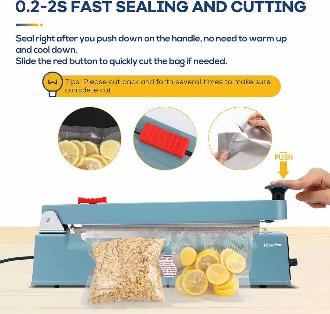 Hanchen Heisssiegelgerät mit Schneider 300mm/11,8 Zoll Heisssiegelmaschine Impulse Heat Sealer 400W
