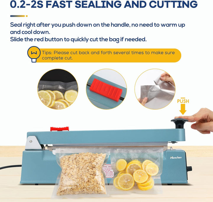 Hanchen Heisssiegelgerät mit Schneider 300mm/11,8 Zoll Heisssiegelmaschine Impulse Heat Sealer 400W