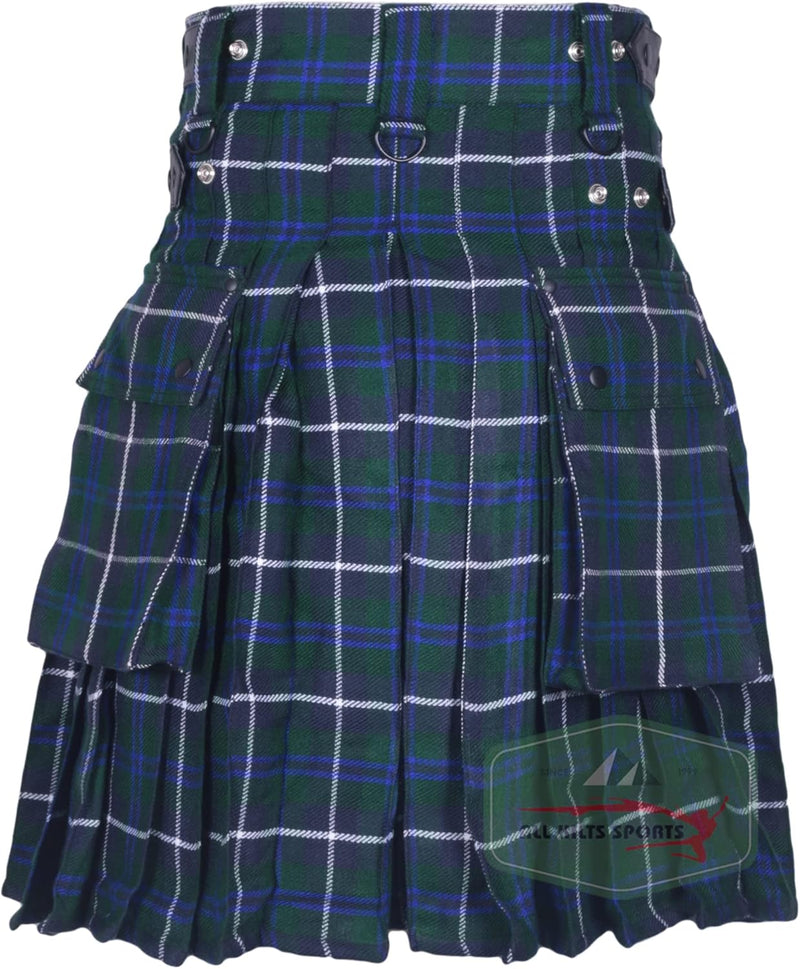 All Kilts Sports Utility-Kilt für Herren aus Acrylwolle mit Lederriemen Blue Douglas 30, Blue Dougla