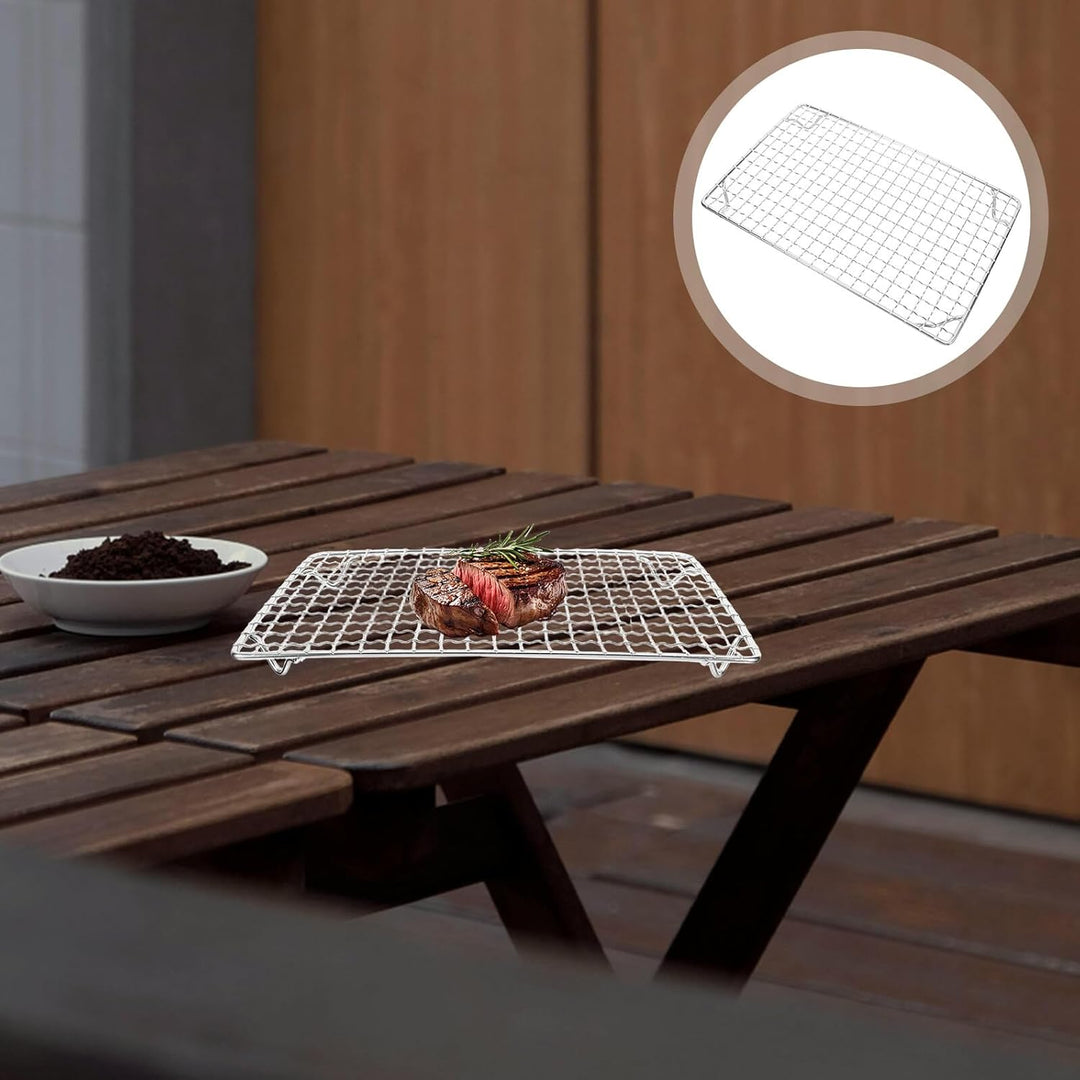 Edelstahl Grillrost mit Füssen 28 X 18cm Rechteckiges Grillgitter zum Backen und Braten Antihaftbesc
