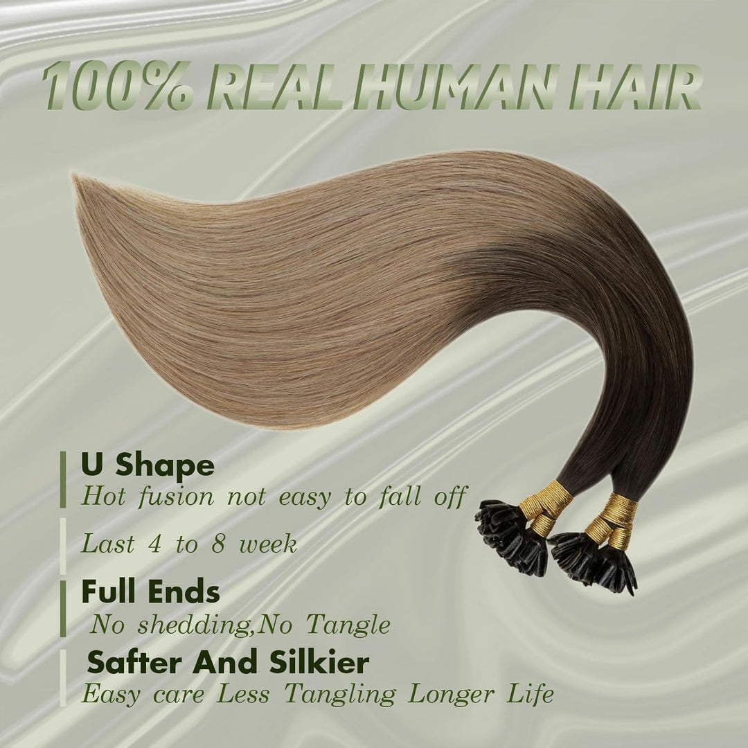 RUNATURE Bonding Extensions Echthaar Balayage Braun Ombre Blond 30cm U Tip Keratin Hair Extensions H
