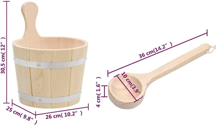 Saunakübel &amp; Kelle Set, Kiefernholz Sauna-Zubehör, Braun