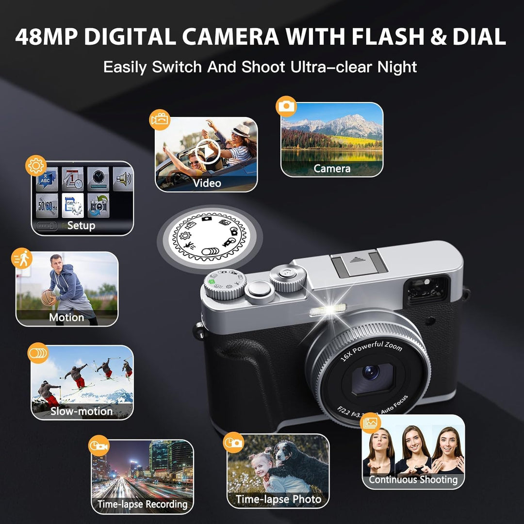 CAMKORY Digitalkamera 4K 48MP Fotokamera Autofokus 32G Karte Optischer Sucher Kamera Kompaktkamera F
