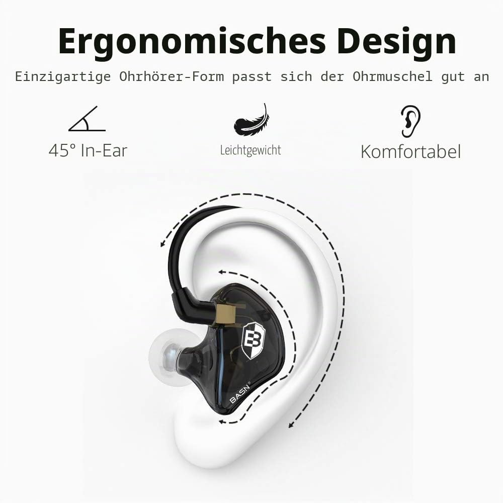 BASN Bsinger In-Ear-Monitore Geräuschisolierende Kopfhörer, Dual-dynamische Treiber High Definition