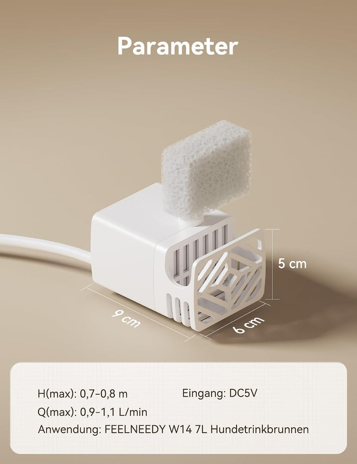 FEELNEEDY Ersatz-Wasserpumpe für 7L Trinkbrunnen für Hunde FN-W14