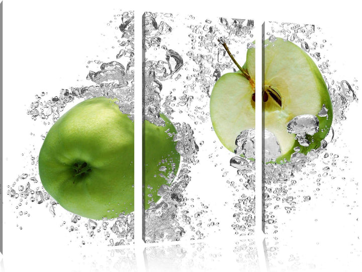Pixxprint saftig grüne Äpfel im Wasser als Leinwandbild/Grösse: 3 Teilig (120x80 cm) cm/Wandbild/Kun