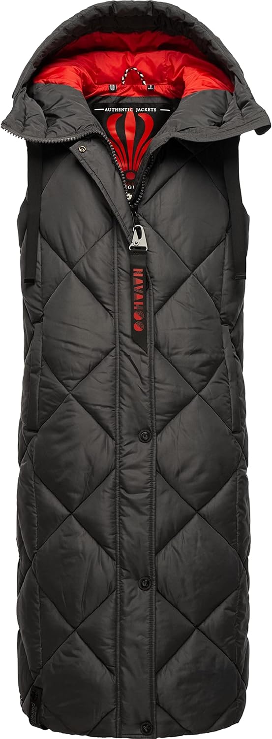 Navahoo warme Damen Winter Steppweste lang mit Kapuze Schnuckel XS-XXL S Anthracite, S Anthracite