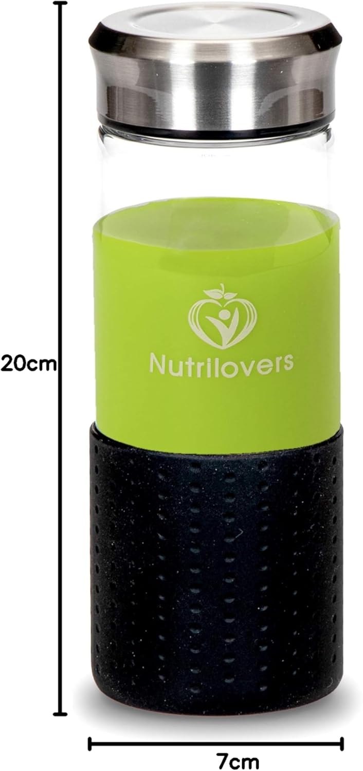 Nutrilovers Slow Juice Saft Glasflasche to go - Gefrierfeste Glas Trinkflasche aus robustem Borosili