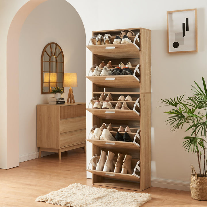 [en.casa] Schuhschrank Sykkylven Schuhkipper mit 5 Klappen Schuhkommode für 20 Paar Schuhe 169 x 60
