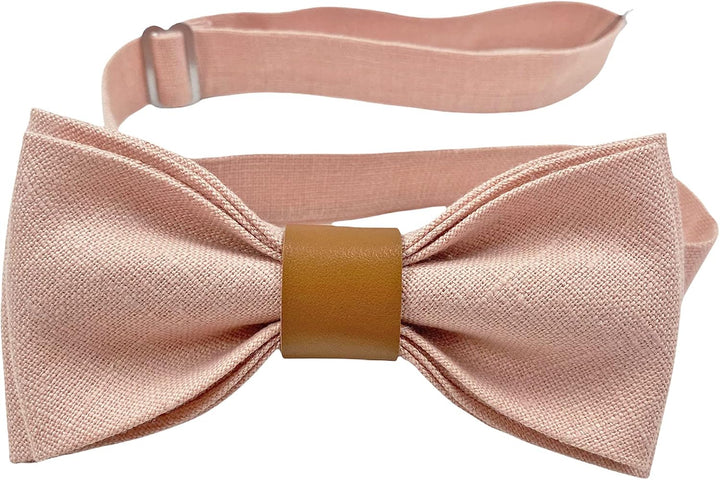 LINILI Leinen Accessoires SET: Fliege und Einstecktuch für Herren- Fliege mit Leder, bereits gebunde