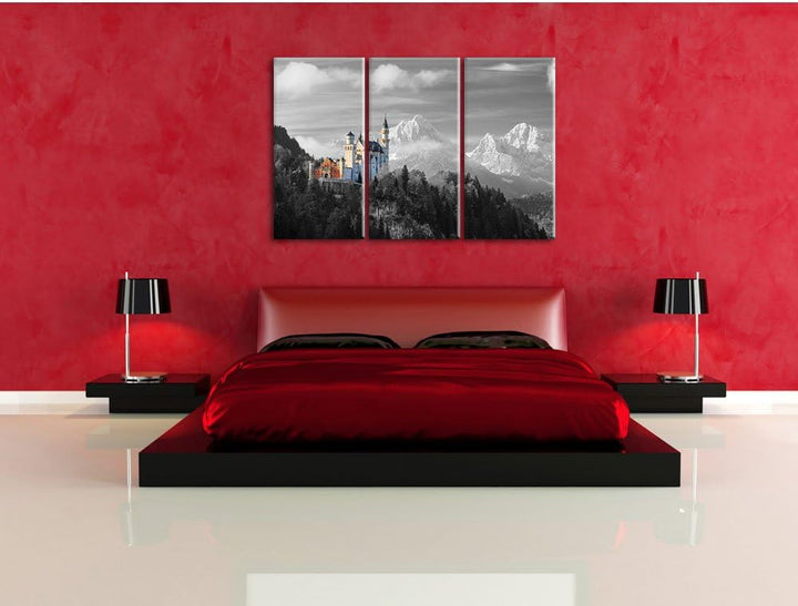Pixxprint Schloss Neuschwanstein als Leinwandbild/Grösse: 3 Teilig (120x80) cm/Wandbild/Kunstdruck/f