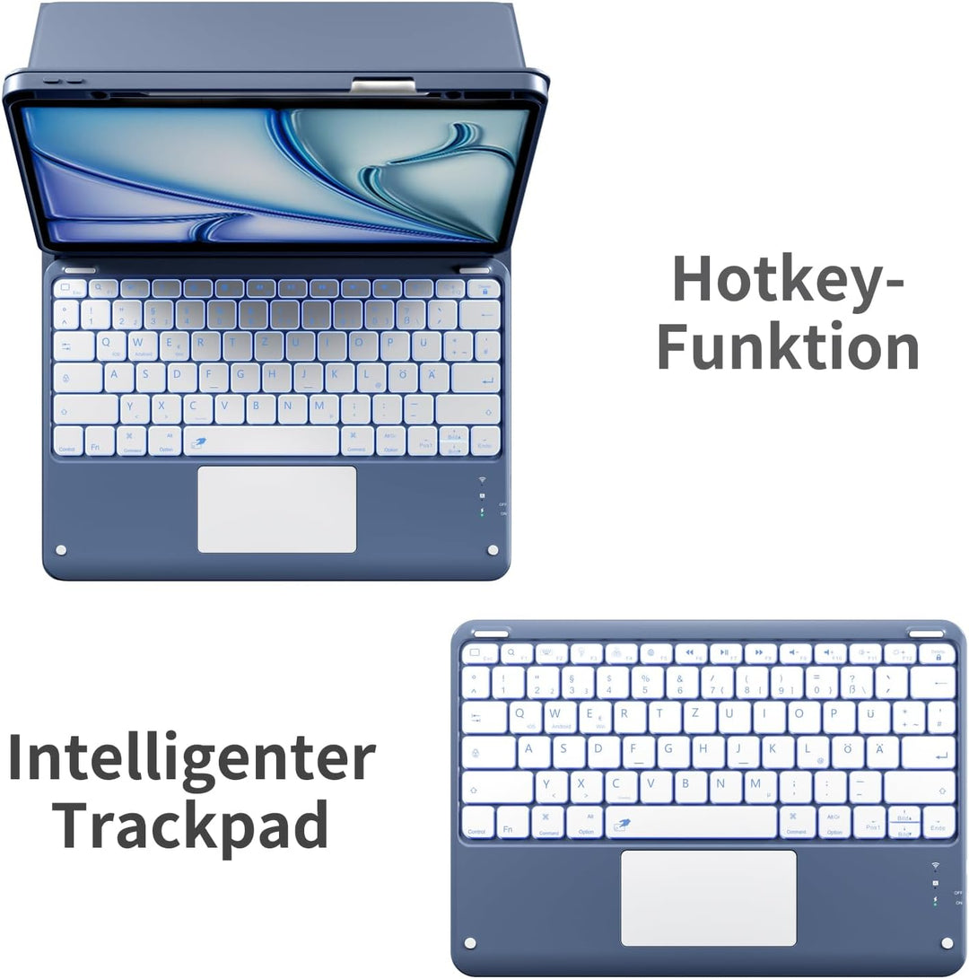 Vobafe Hülle mit Tastatur für iPad Air 13 Zoll 2025 M3/2024 M2, iPad Pro 12.9 (3. 4. 5. 6. Gen), QWE