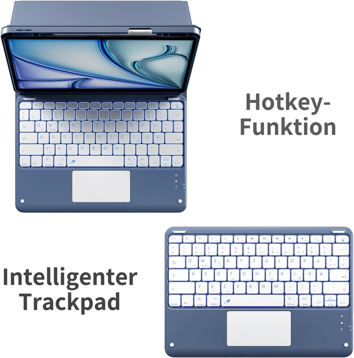 Vobafe Hülle mit Tastatur für iPad Air 13 Zoll 2025 M3/2024 M2, iPad Pro 12.9 (3. 4. 5. 6. Gen), QWE