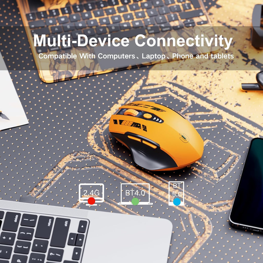 Uineer Bluetooth Maus, Tri-Mode (BT 5.0/4.0+2.4G Hz, sichtbarer Batteriestand, wiederaufladbare ergo