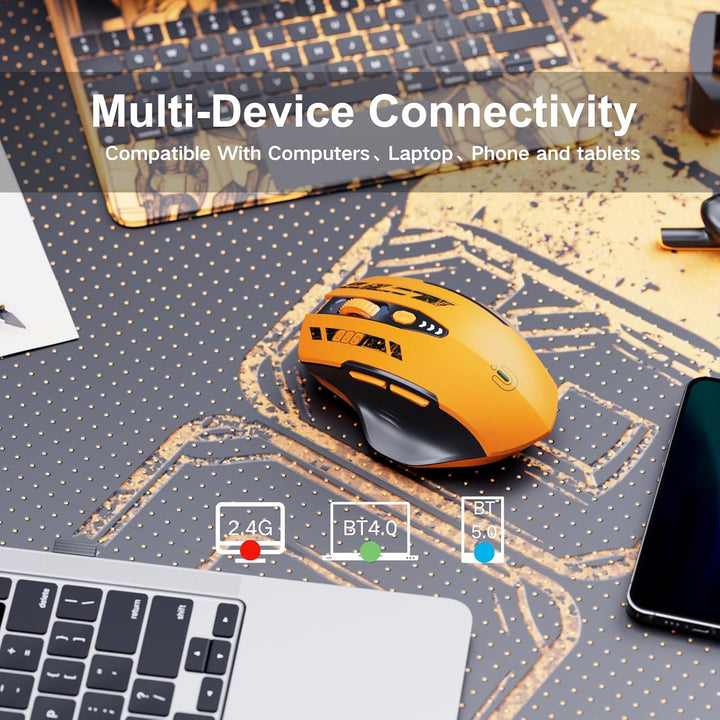 Uineer Bluetooth Maus, Tri-Mode (BT 5.0/4.0+2.4G Hz, sichtbarer Batteriestand, wiederaufladbare ergo