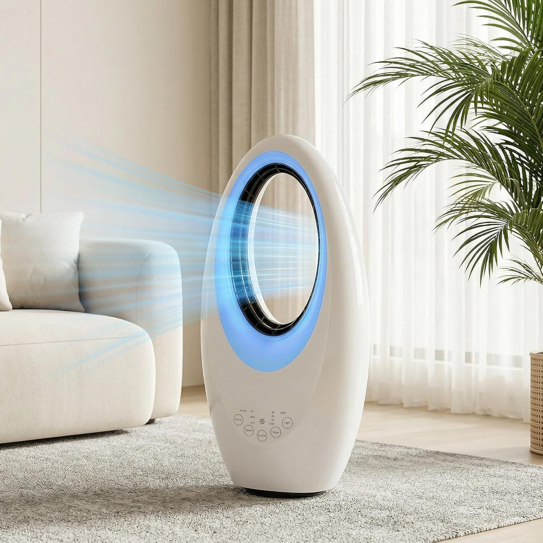 HOMCOM Turmventilator ohne Rotorblätter, leiser Ventilator mit 60° Oszillation, LED-Beleuchtung, 3 G