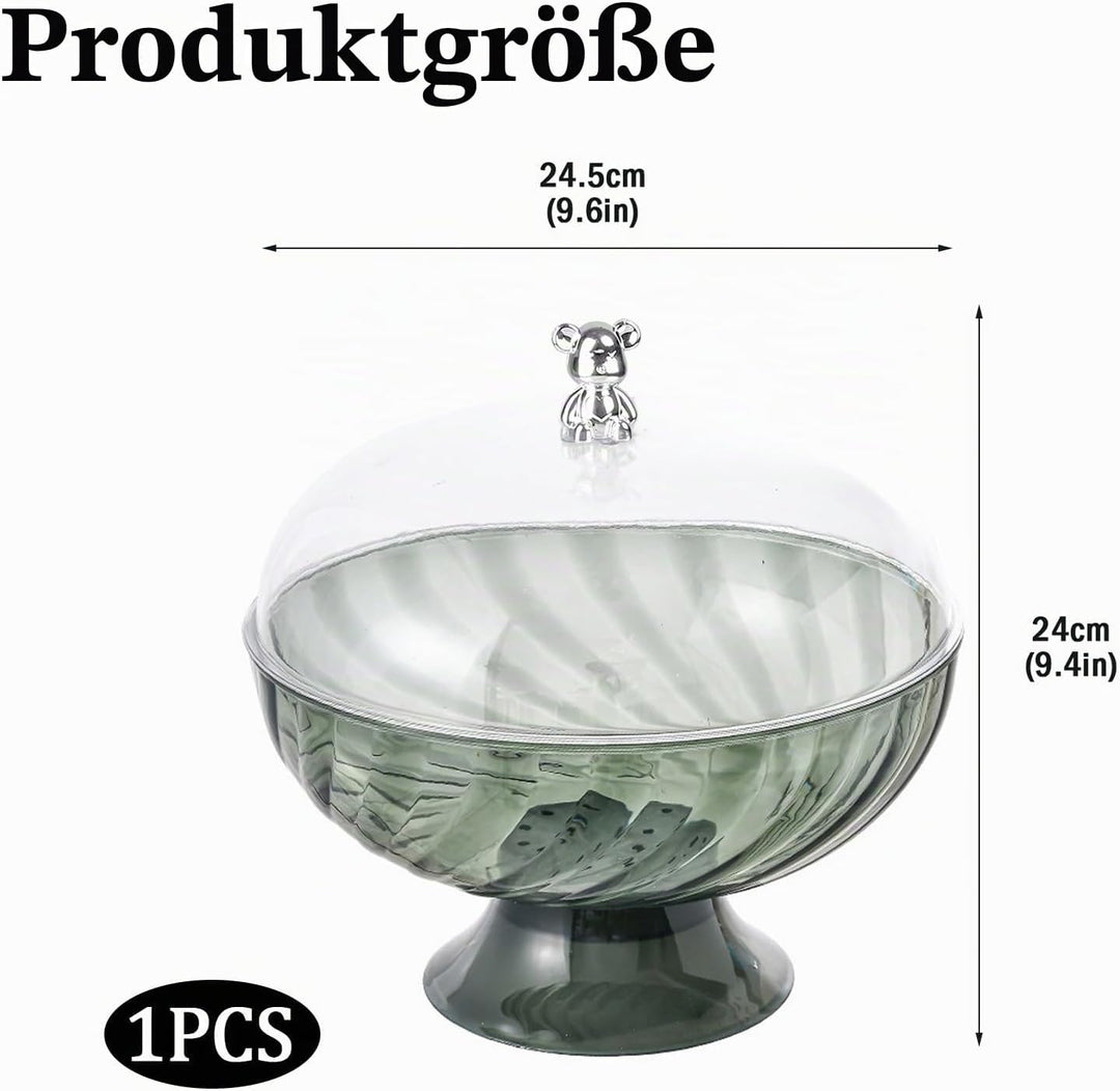 Obstschale mit Deckel und Abtropfeinsatz – Kunststoff Fruchtschale mit Fuss für Tischdeko, Snackscha