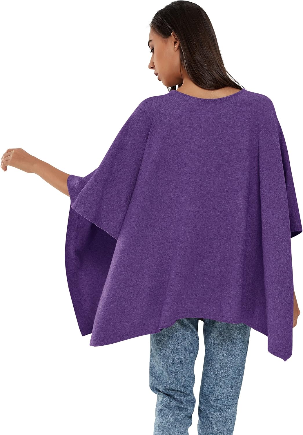 PULI Damen Pullover Poncho Elegant Viskose Strick Locker sitzend Poncho Schal Einheitsgrösse Violett