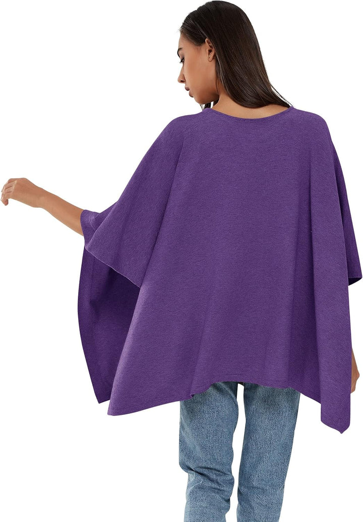 PULI Damen Pullover Poncho Elegant Viskose Strick Locker sitzend Poncho Schal Einheitsgrösse Violett